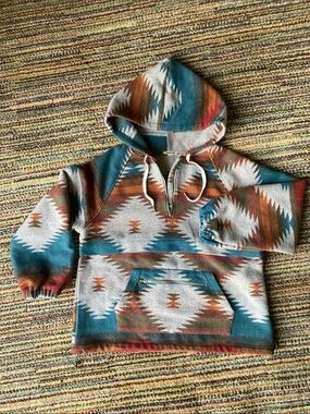 Main Strip Teal, Rust & Cream Aztec Zip-Up Hoodie Sweater